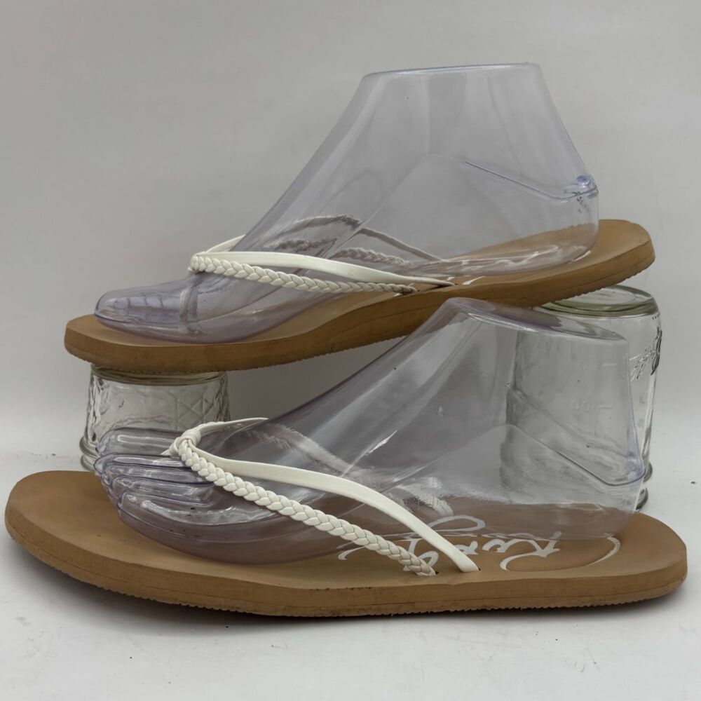 Roxy Womens White Braided Flip Flop Sandals Size 9 Slip On Beach